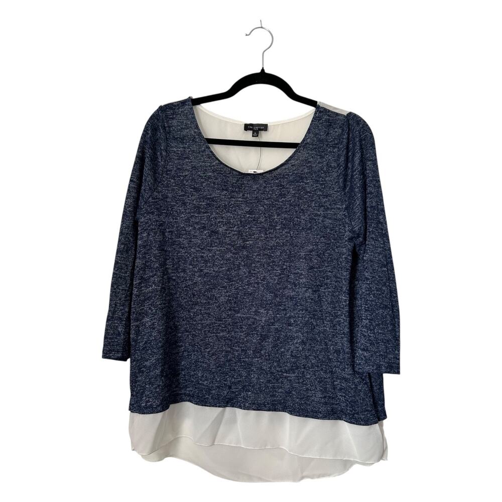 The‎ Limited Top Womens Sz M Grey Split Back Layered Sweater 3/4 Sleeve Pullover